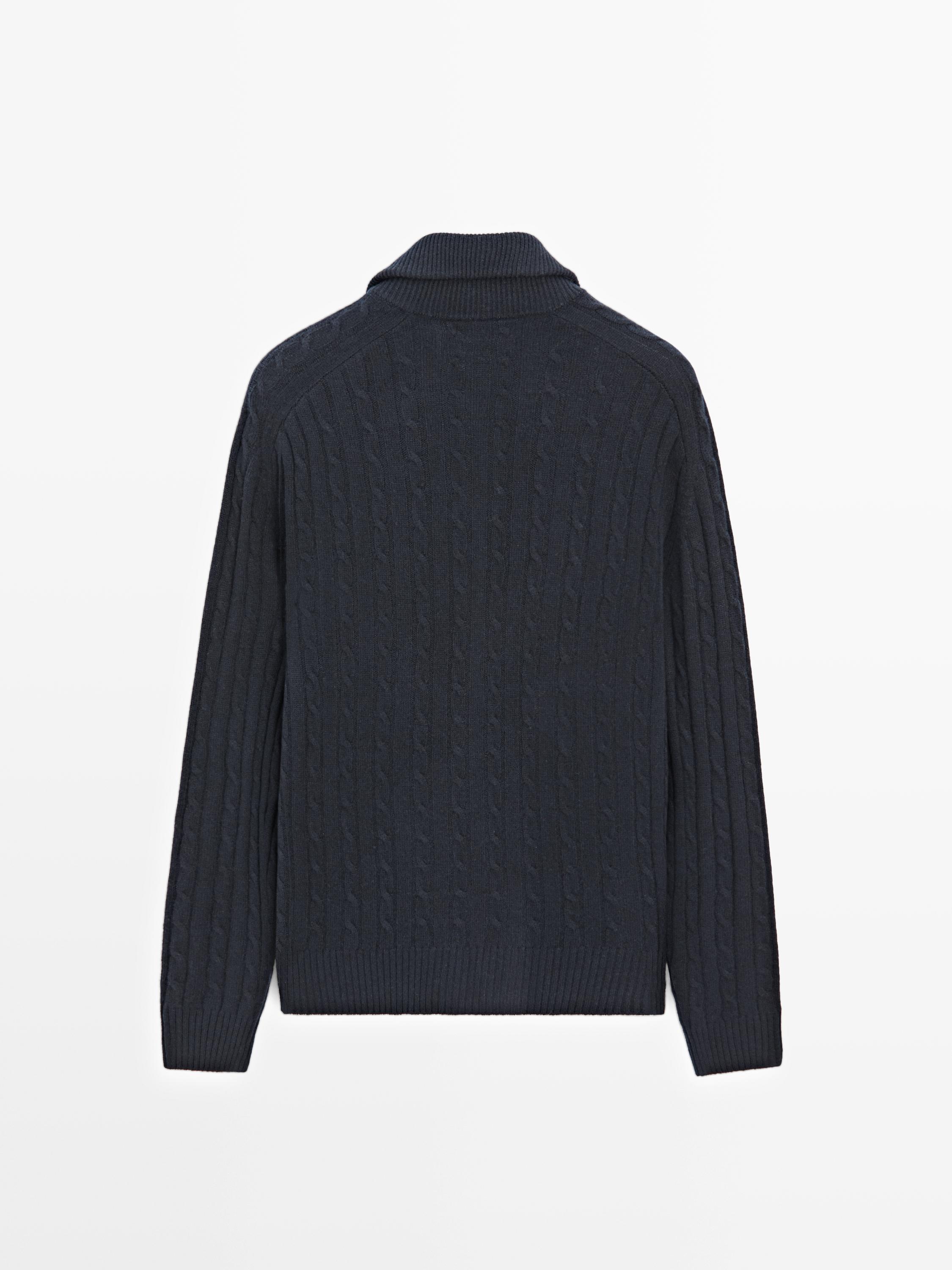 100% wool cable-knit zip-up cardigan